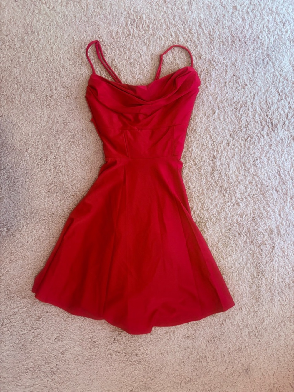 Red Sleeveless Cowl Neck Fit-and-Flare Short Small Dress